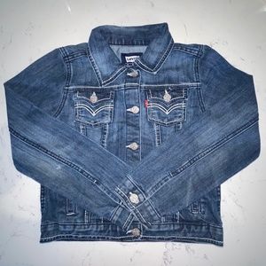 Levis Stretch Denim Trucker Jean Jacket Wide White Stitching Girls Medium 10-12